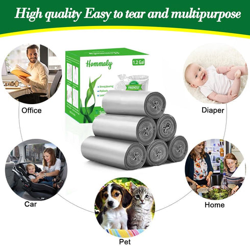 Hommaly 2.6 240 6-10 2-2.6 Gallon pcs Small Silver Gray Trash Bags, Strong Garbage Bags, Bathroom Trash Can Bin Liners
