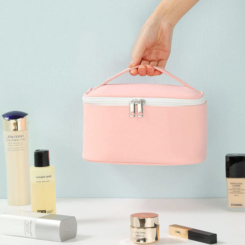 Makeup Bag by Meiyuuo, Medium Travel Pouch for Women, Waterproof Cute Toiletry Case (Light Pink)