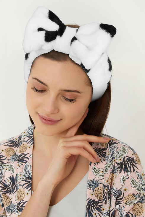 Spa Headbands for Women, Washing Face Bow Tie Head Band, Cute Skincare Headband for Teen Girls, Cow Print