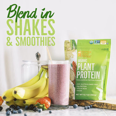 BetterBody Foods Organic Plant Based Protein Powder - 16g Protein, Vegan, Low Net Carbs, Gluten Free, 12.7 Ounces