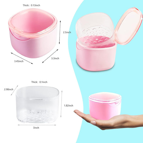 Denture Bath Case, No-Leak Retainer Cleaning Box for Mouth Guard, Night Guard, and Retainer (Pink)