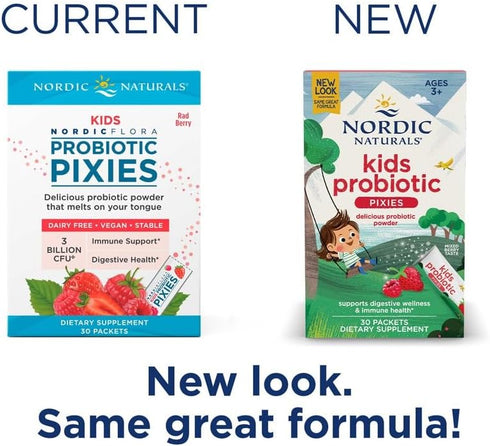 Nordic Naturals Kids Probiotic Pixies, Mixed Berry, 30 Packets, 3 Billion CFU for Digestive Wellness