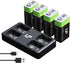 LP 9V Rechargeable Lithium Batteries, 4 Pack 500mAh 9V Battery with Micro USB