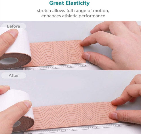 2 Rolls Kinesiology Tape, Waterproof Breathable Athletic Elastic Muscle Pain Relief for Gym Fitness Running Tennis
