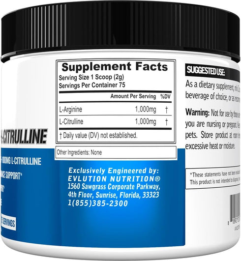 Evlution Nutrition L-Arginine + L-Citrulline - Endurance Workout Performance Supplement, Vegan, Gluten Free