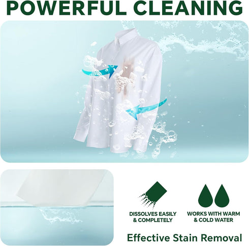 Laundry Detergent Sheets Fresh Scent, Eco-Friendly, Hypoallergenic, Powerful Cleaning, 80 Sheets, Up to 160 Loads