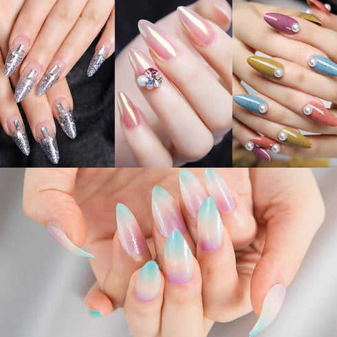 Stiletto Nail Tips 500Pcs Short Sharp Ending False Acrylic Nails Tip Half Cover 10 Sizes with Box for Nail Salons DIY