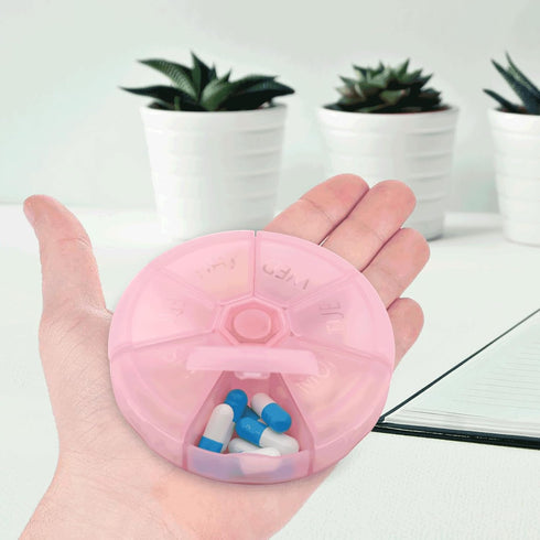 sneovvin (Pack 2) 7 Portable Weekly Pill Organizer of Day Container,Round Case Travel Friendly,Daily Week Pill