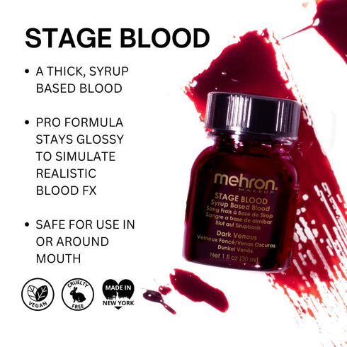 Mehron Makeup Stage Blood, Edible Fake Blood for Stage, Costume, Cosplay, 1oz Dark Venous