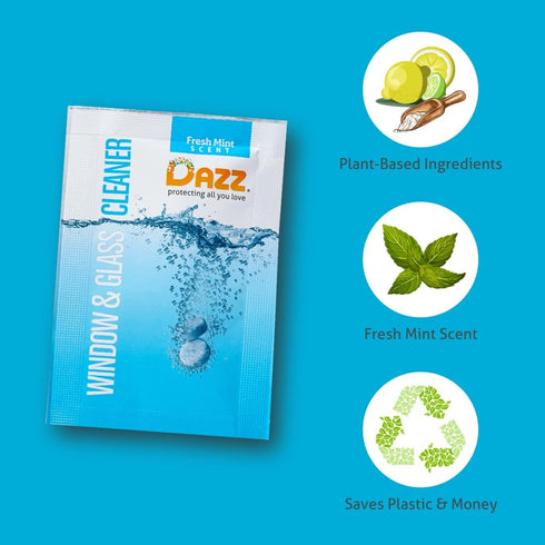 Dazz Window and Glass Cleaner Starter Kit: 1 Reusable Spray Bottle, 2 Natural Cleaning Tablets, Eco-Friendly