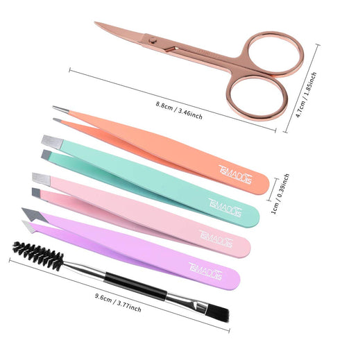 TsMADDTs 6 PCS Tweezers Set for Women, Eyebrow Tweezers with Curved Scissor for Ingrown Hair, Daily Beauty Tools with