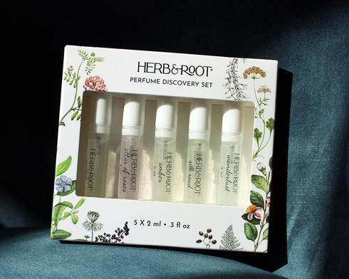 Herb & Root 5 piece Perfume Gift Set for Women, Perfume Spray Trial Set, Musky Wood Cologne Set for Men, Eau de Parfum, Holiday Set