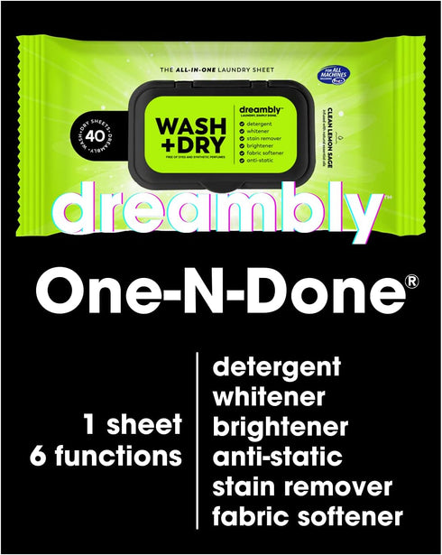 Dreambly Natural Laundry Detergent Sheets, Organic Hypoallergenic 6-in-1, 40 Sheets, 1 Pack