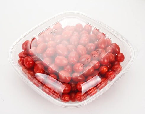 GOLDEN APPLE Disposable Plastic Serving Square Bowls with Lids, 80oz, 5 Sets, Large Clear Salad Containers