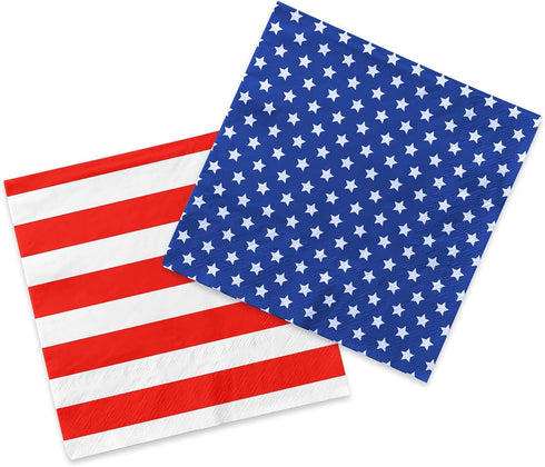 Gatherfun American Flag Patriotic Party Supplies - Disposable Paper Napkins for Veterans Day, 40 Pack of Stars + Stripes