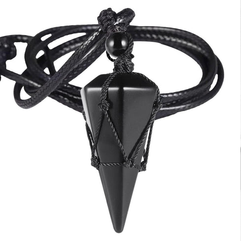 Pack 2 SUNYIK of Black Obsidian & Opalite Pendant Necklace for Couple, Black and White Crystal Point Couple Necklace