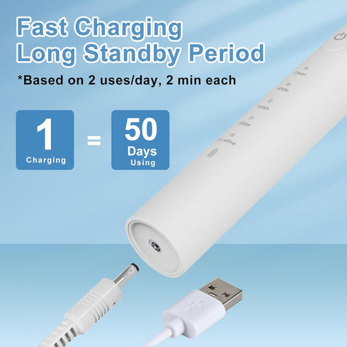 Set 5 5 50-Day IPX7 2-Min Sonic Electric Toothbrush for Adults, Modes Rechargeable Toothbrush with Brush Heads, Battery