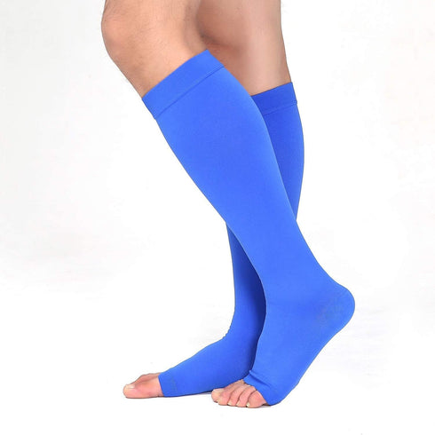 Knee High Compression Stockings - Firm Support 20-30 mmHg Opaque Maternity Socks, Open-Toe, 1 Pair Blue 3XL