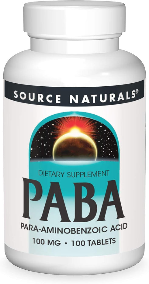 Source Naturals PABA 100 mg Dietary Supplement 100 Tablets | Para-Amino Benzoic Acid