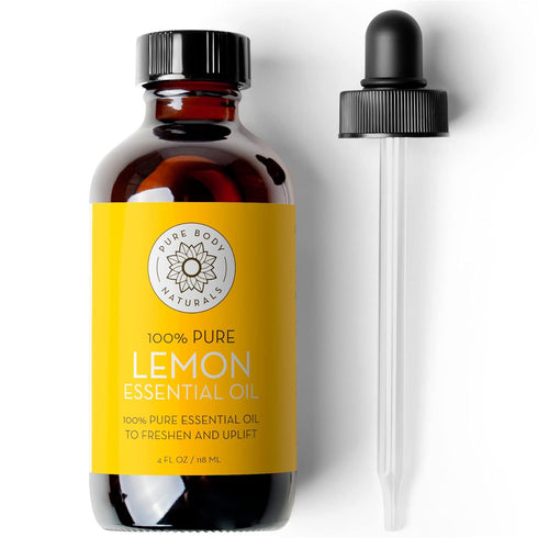 Pure Body Naturals 4 fl oz Lemon Essential Oil - 100% Pure & Undiluted for Diffuser, DIY, Natural Deodorizer