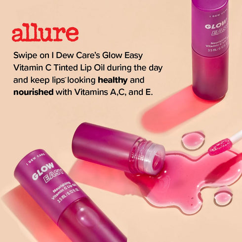 I DEW CARE Lip Gloss - Glow Easy Raspberry, Jojoba Seed Oil, Vitamin C, Hydrating, Korean Makeup, 0.12 FL Oz