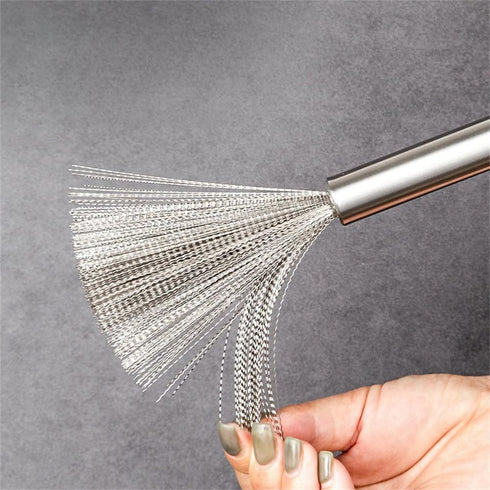 Kitchen Brush, Pot Scrubber, Steel Wool Scrubber with Handle for Cleaning Dishes, Silvery Steel Scrubber