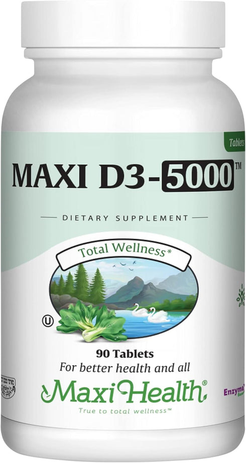 Maxi Health Vitamin D3 5000 IU (125 mcg), 90 Tablets - High Dose Vitamin D for Healthy Bones, Teeth, Immune Support