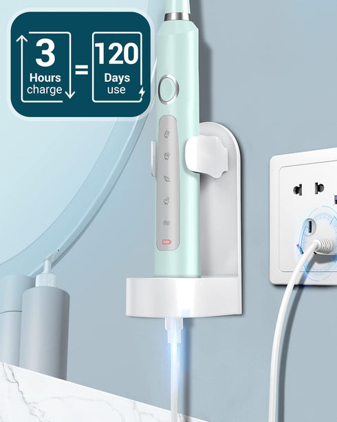 RAPHARY 4 120 8 Sonic Electric Toothbrush for Adults - Rechargeable, Modes, Green, Days Battery Life, Travel Case
