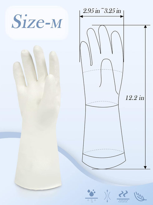 Cleanbear Cleaning Gloves - Set of 3 Reusable Latex Free Rubber Gloves, 2 Pairs Gray and 1 Pair White (12 Inches)