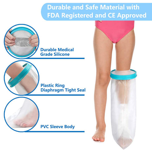 Kids Leg Cast Cover Waterproof Leg Cast Cover for Shower Bath, Reusable Foot Cast Protector for Leg, Knee, Foot, Ankle