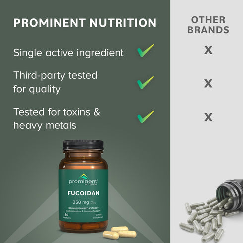 Fucoidan Gut Health & Immune Support Supplement – 250mg, 60 Count - Premium Brown Seaweed Extract for Immune System &