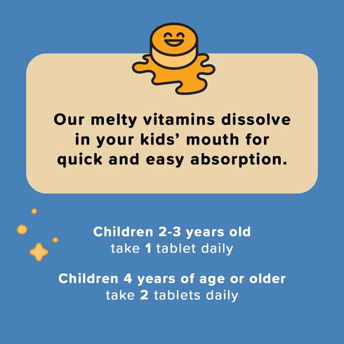 Renzo's Hercules Calcium Supplement with Vitamin D3 & K2 - 60 Grape-Flavored Melty Tabs for Kids Ages 2+