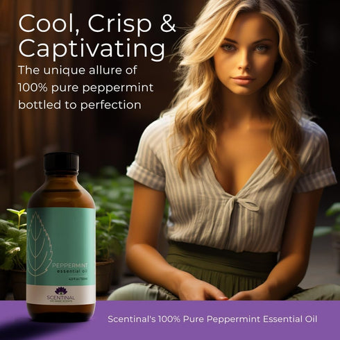 Scentinal Premium Peppermint Essential Oil - 100% Pure Natural & Undiluted - Extra Large 4oz Bottle
