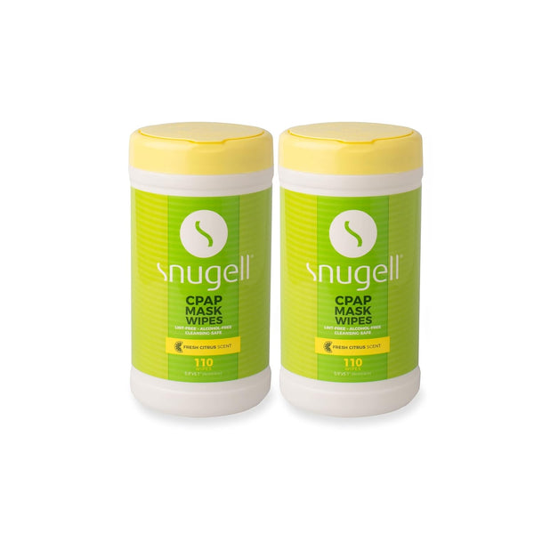 CPAP Mask Wipes by Snugell, 2-Canister, 110 Count, Citrus Scent, 100% Soft Cotton, Skin Safe with Aloe Vera