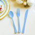 150 Pack Light Blue Plastic Silverware, Heavy Duty Utensils, 50 Forks, 50 Knives, 50 Spoons for Birthday Wedding Baby