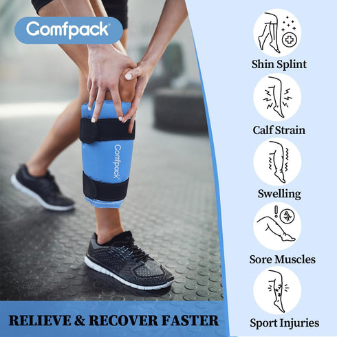Shin Splint Ice Pack Wrap for Injuries, Reusable Gel Calf Ice Pack for Leg Pain Relief, Calf Strain, Sore Muscle