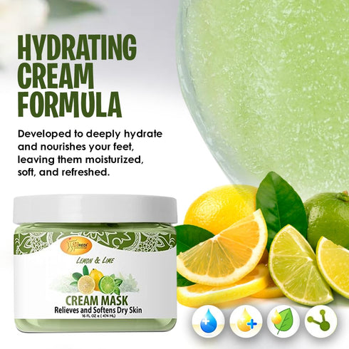 SPA REDI Body and Foot Cream Mask, Lemon and Lime, 16 Oz, Hydrating Pedicure Massage for Tired Feet