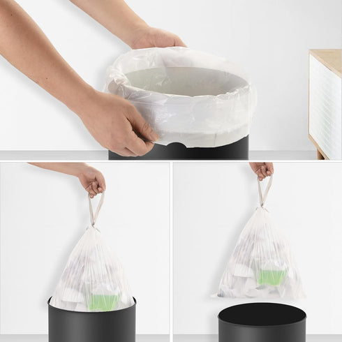 heihaily 2-Gallon-Size 5 120 Counts Small-Garbage-Bag Trash Bags Drawstring - Unscented Clear White Mini Bulk Drum