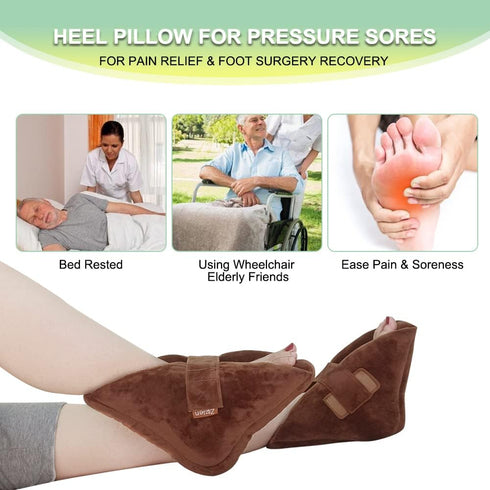 Heel Cushion Protector Pillow for Pressure Sores, Foam Heel Ankle Protectors for Bed Sores, 2 Pcs (Brown)