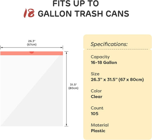 Holuwiso 16-18 105 Count Pre-Separated Gallon Trash Bags Drawstring, Clear, Size M, Tear Free Large Garbage Bags