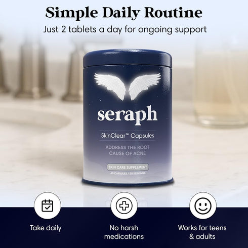 Seraph 60 Acne Supplement - Hormonal Acne Pills Treatment - Pimple Supplements for Women - Skin Clear Capsules