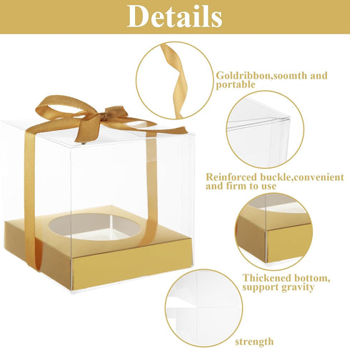 LANIAKEA 75PCS 4x4x4 Inches Candy Apple Boxes with Hole Clear Caramel Apples Boxes Clear PET Gift Boxes for Wedding