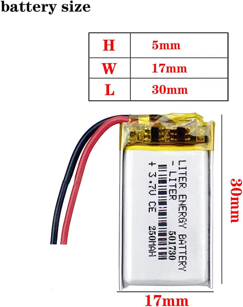 Liter Energy Battery 3.7V Lipo Battery 250mAh Rechargeable Lithium ion Polymer Battery 501730 Lithium Polymer ion Battery with Two Lines