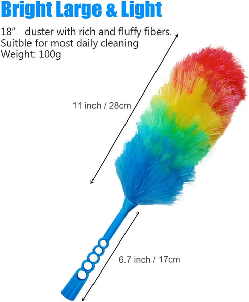 3 Pack Upgrade 19” Rainbow Static Feather Duster with Washable Head - Bigger Head, More Fibers, Less Loss