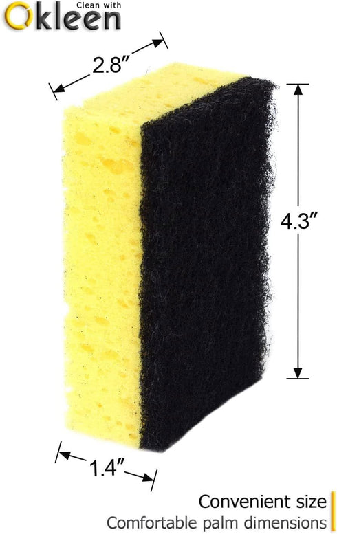Okleen 9 Pack, 4.3x2.8x1.4 inches. Yellow Multi Use Scrub Sponge. Made in Europe. Odorless Heavy Duty and Non Scratch