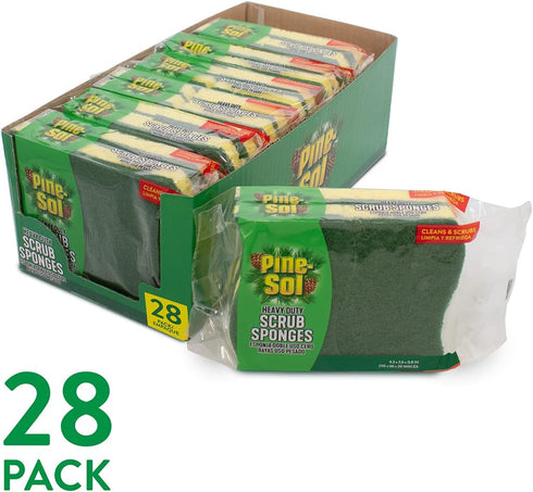 Pine-Sol Heavy Duty Scrub Sponges, Double Sided Dish Scrubber, 28 Pack Kitchen Essentials for Cleaning