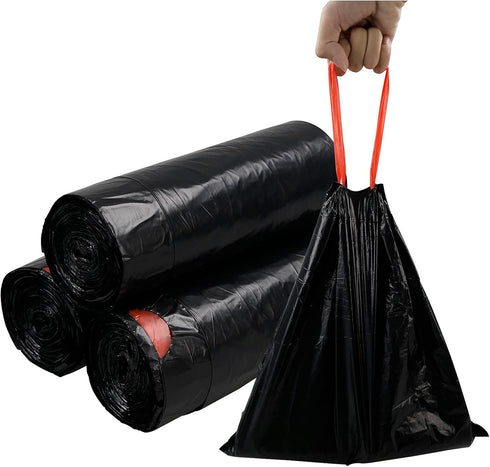5 Gallon Drawstring Trash Bags, Flat Bottom Garbage Bag, Black, 110 Counts/3 Rolls