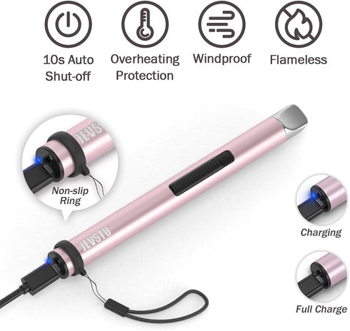 Electric Candle Lighter - Rechargeable USB Arc Windproof Flameless Plasma Lighter with Long Stick, Perfect for BBQ