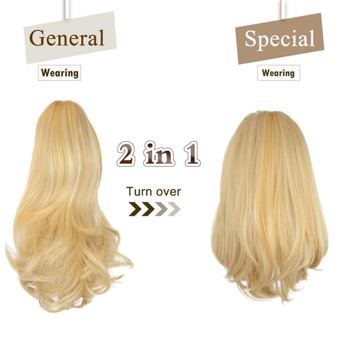 SOFEIYAN 13" Long Curly Ponytail Extension, Clip in Claw Hair Extension, Light Ash Brown & Bleach Blonde