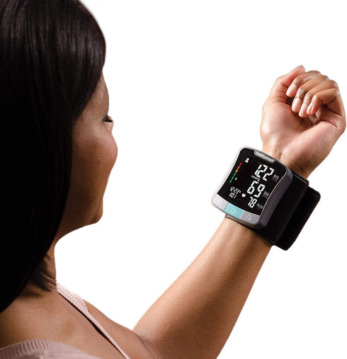 HealthSmart Digital Premium Wrist Blood Pressure Monitor, Cuff Measures Pulse Heartbeat, High or Low BP, 120 Reading